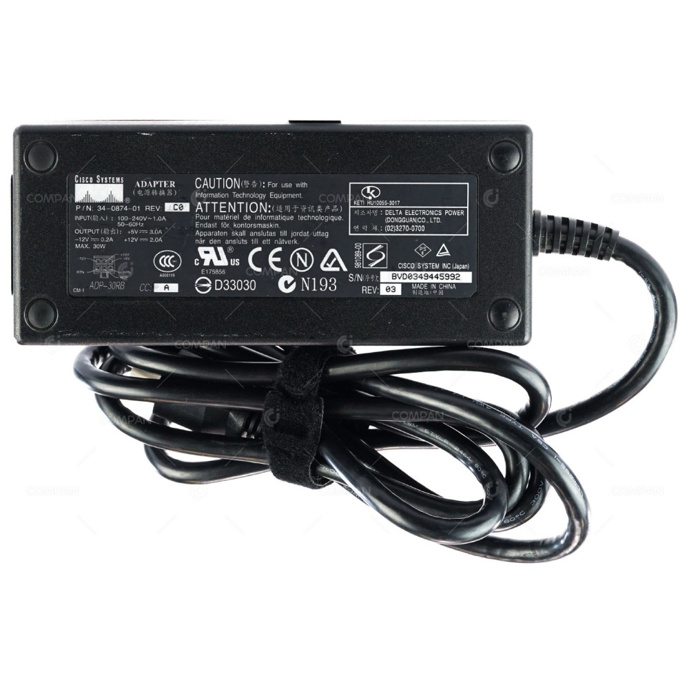 34-0874-01  CISCO 30W 6-PIN +5V 3.0A  -12V 0.2A  +12V 2.0A  AC ADAPTER